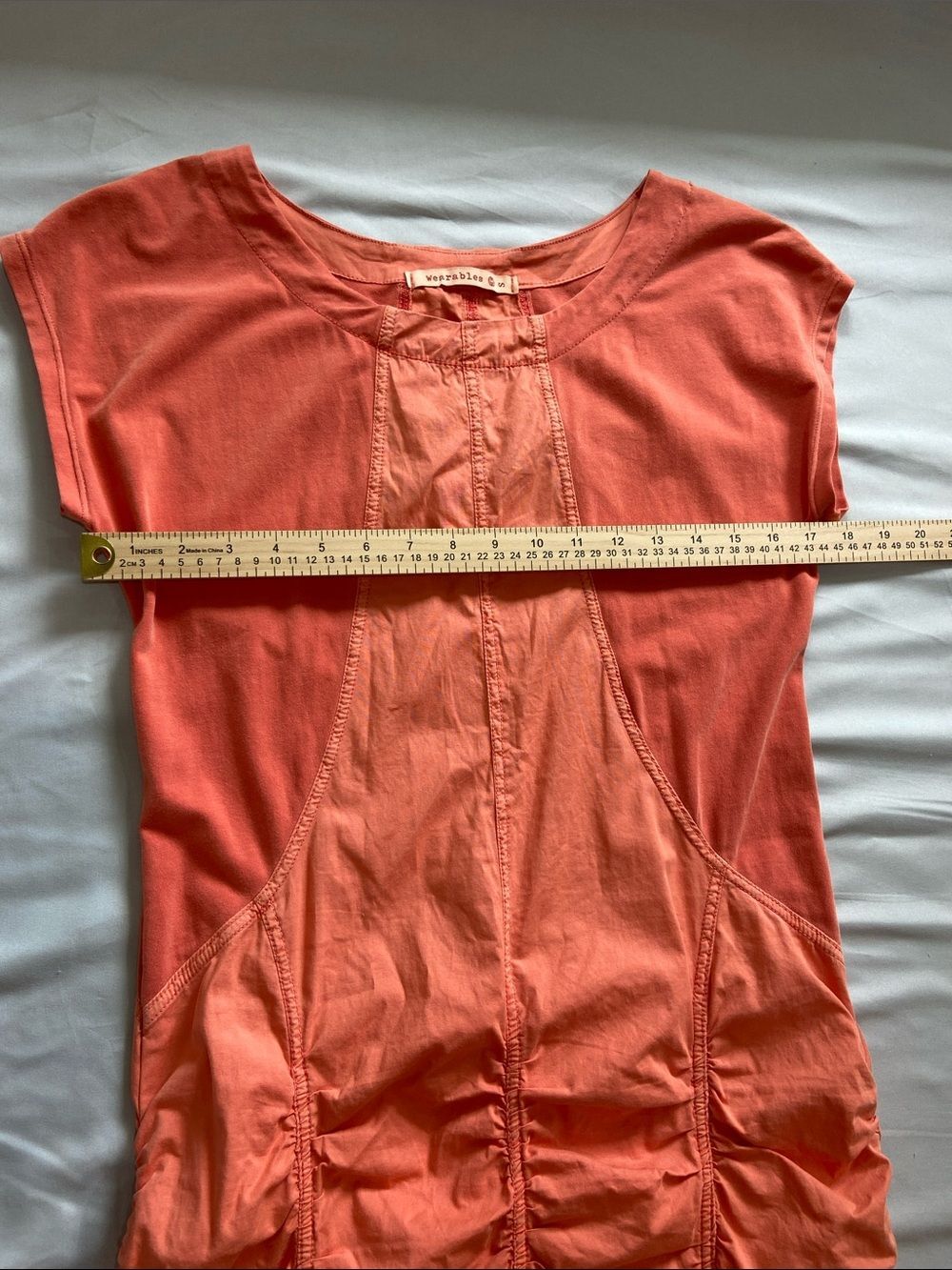 Wearables Ruched Coral-Orange Mini Dress with Scoop Neck Sz S - Picture 4 of 7